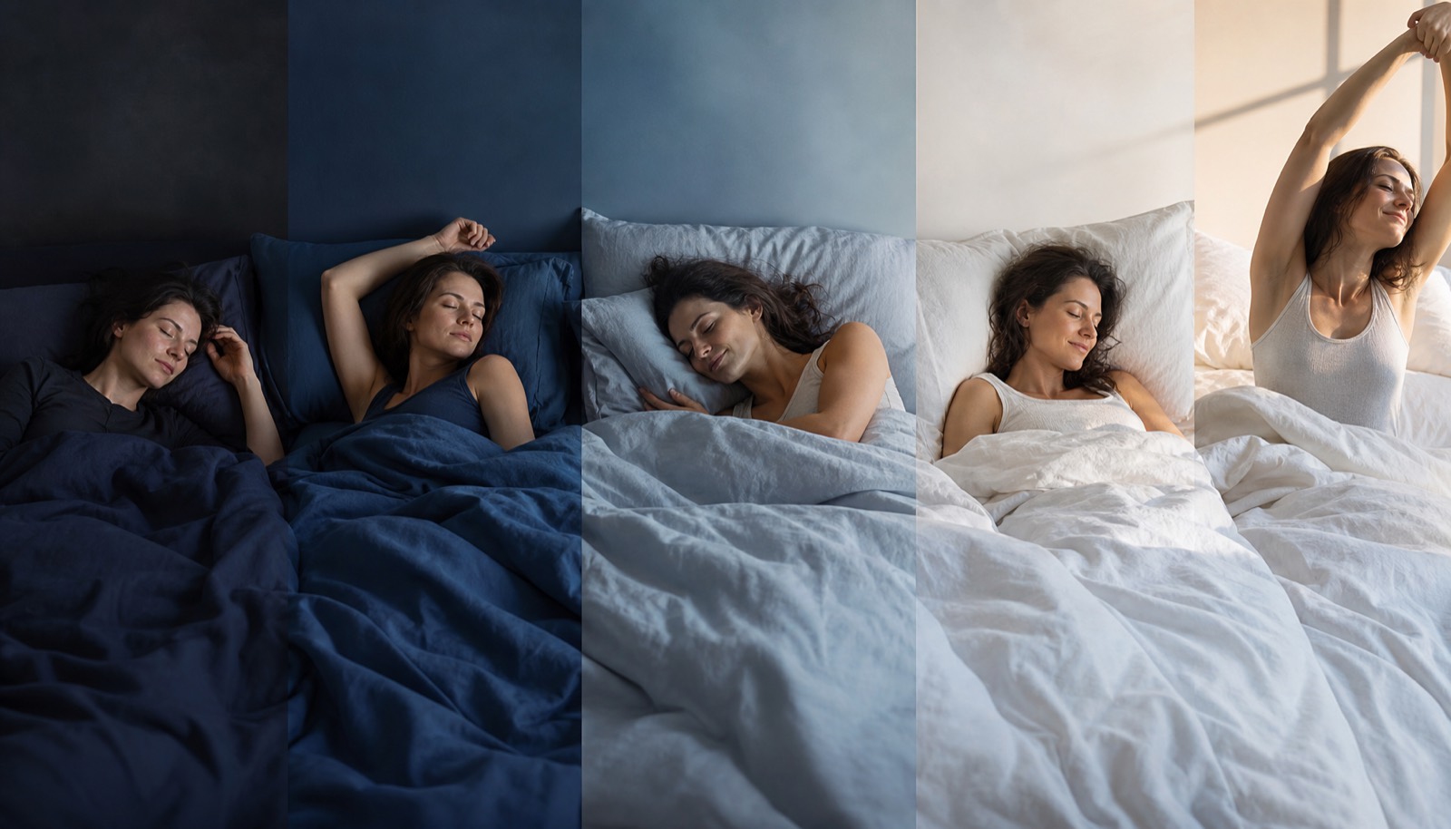 Layered blue fabric and light suggesting the stages of a night